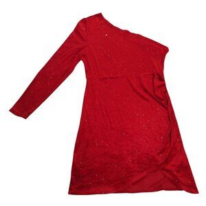 Red One-Shoulder Glittery Dress 2XL Long Sleeve Womens Party Wear.